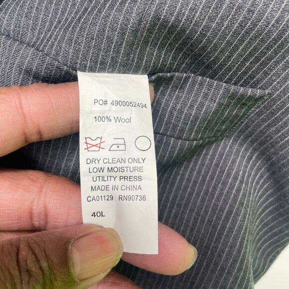 Men's Pinstripe Wool Vest 40L Dark Gray Charcoal Suit Waistcoat Event Occasion - Picture 10 of 10